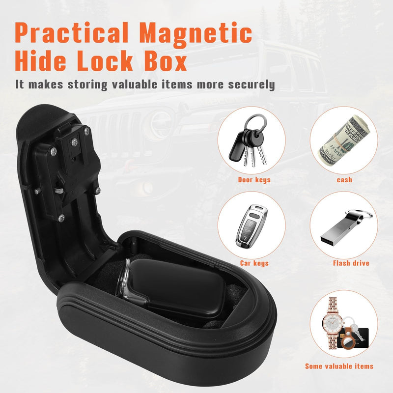 Magnetic Key Box with Combination Lock, Car Key Lock Box with Strong Magnet to Hide Spare Keys Indoors, Outdoors, Magnetic Key Holder for Under Car (Black) Black