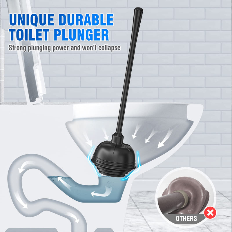 uptronic 2 Pack Toilet Plunger with Holder, Unique Plunger with All-Angle Design, Plungers for Bathroom with Holder, Toilet Plunger Heavy Duty-Black Black - NewNest Australia
