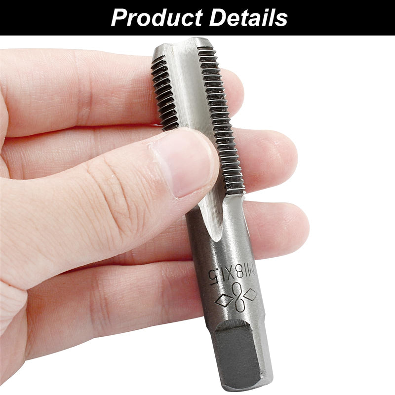 2 Pcs Metric Machine Tap M18 x 1.5mm, HSS Machine Right Hand Thread Tap for Machinist Repair DIY