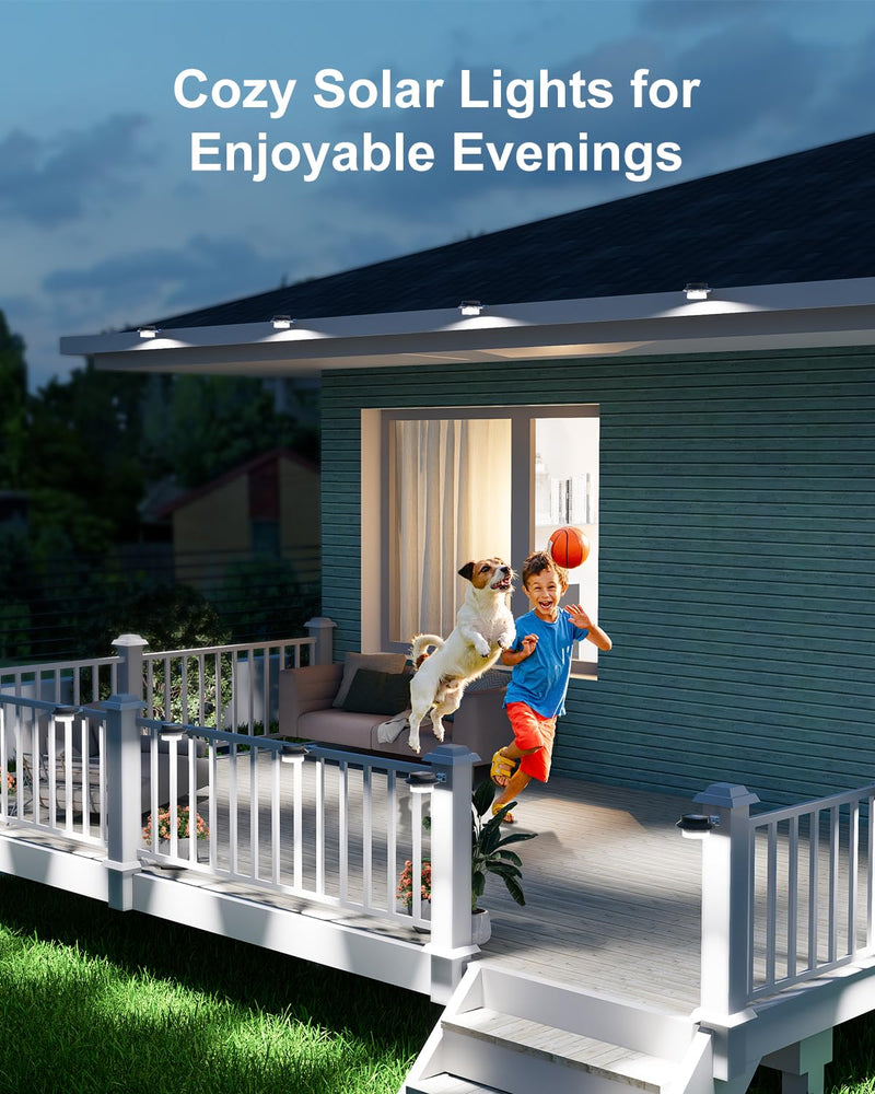 8 Pack White Solar Powered Gutter Lights Outdoor Decorative Waterproof Led Fence Lamp for Lighting Railing, Outside Wall, Deck, Garden, Path, Backyard, Sidewalk, Yard, Patio, No Drilling Installation 8 Pack
