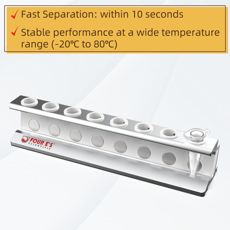 4E's USA Magnetic Bead Rack Separator with Removable Magnet - Aluminum Magnetic Separator for Purification of DNA, RNA Holds 8 (1.5 mL) Eppendorf Tubes, Microcentrifuge Tubes 8 x 1.5ML