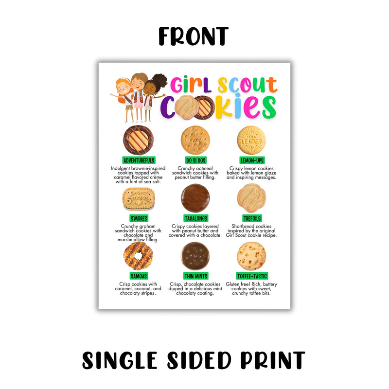 Scout Cookie Menu Sheets | 50 Pack, 8.5 x 11” Regular Paper Sales Rewards Girl Booth Supplies Troop Leader Books for Troop Number Cookie with Name & Flavor Description Reorder Cards