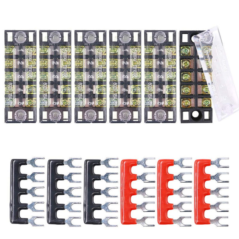 Hilitchi 12pcs 5 Positions Dual Row 600V 15A Screw Terminal Strip Blocks and 400V 10A Pre-Insulated Terminals Barrier Strip 15A 5P