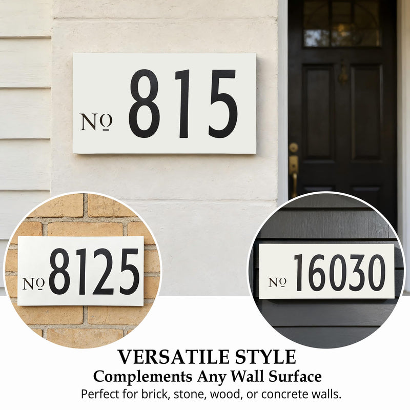 11" x 5.9" Aluminum Address Number Sign, Includes 4 Inch 0-8 Number Stickers & Mounting Screws, Wall Mounted House Address Plaque for 3-4 Digits