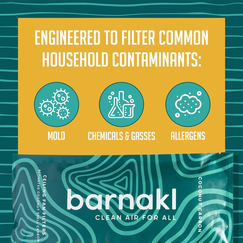 Ceiling Fan Filters | Activated Coconut Shell Carbon Filter | Easy-Stick Universal Ceiling Fan Air Filters | Unscented Ceiling Fan Blade Filters for Common Household Contaminants, (3-Count) 3