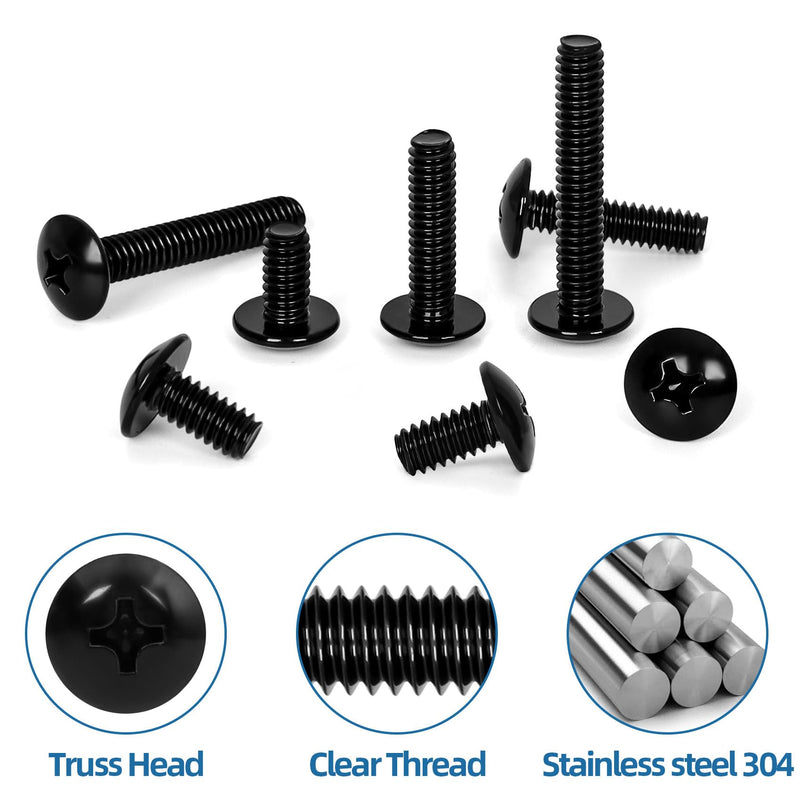 #8-32 x 3/4" Truss Head Machine Screws, Full Thread, 304 Stainless Steel Black Finish, 100 PCS #8-32 x 3/4"