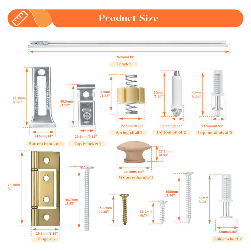 30-Inch Bifold Door Hardware Kit with Track, Closet Door Track Repair Tool Kit, Metal Track Kit for Door Use, White, Boxed 30 Inch