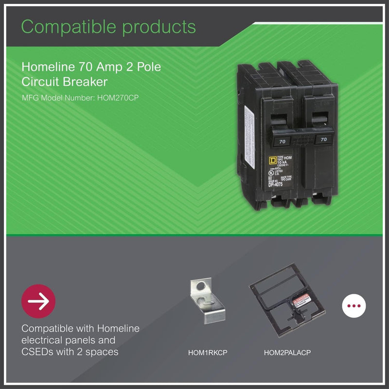 Square D by Schneider Electric HOM270CP Homeline Circuit Breaker 70 Amp Bulk2, Pack of 1, No Color