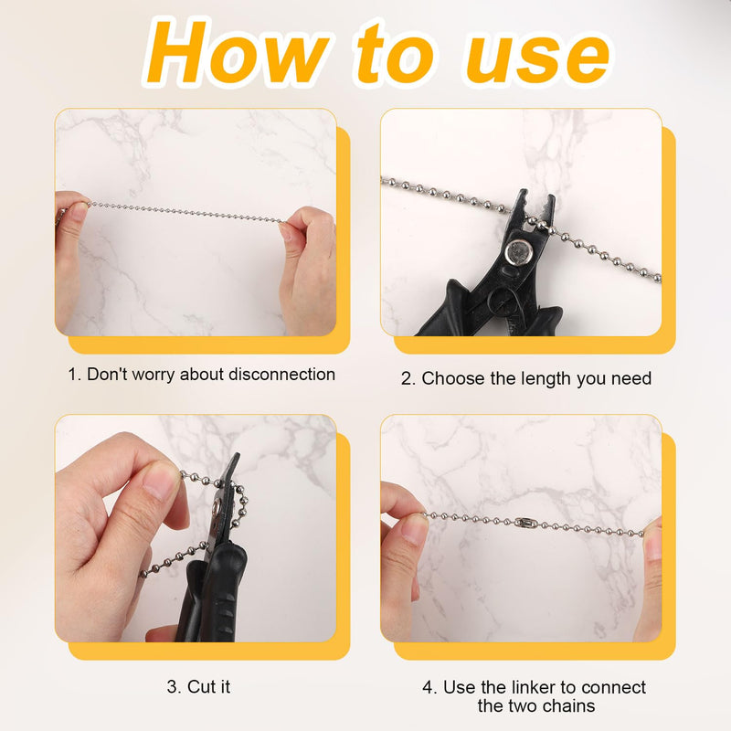120 Inches Ceiling Fan Pull Chain, Metal Light Pull Chain Extension with 20 Connectors 3mm Bead Ball Chain Pulls Light Fixture Pull Chain DIY Crafts (Silver) Silver