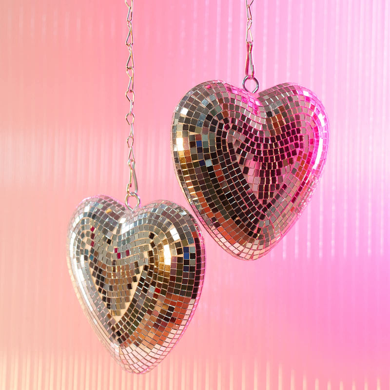 Valentines-Day Gift Heart Shaped Disco-Ball - 2 Pack Mirror Disco Balls for Valentines Day Gift Party Reflective Decor for Table, Desk, Room, Home, Bar, Hanging Disco Decor Retro Silver (6 inch)