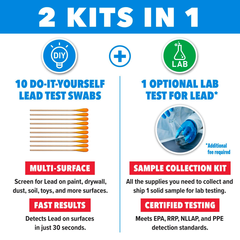 Safe Home® Lead in Solids Combo Test Kit – 10 DIY Swabs + Optional Testing at our EPA Certified Lab – Made in the USA for Homeowners & Contractors – (1 Pack) 1
