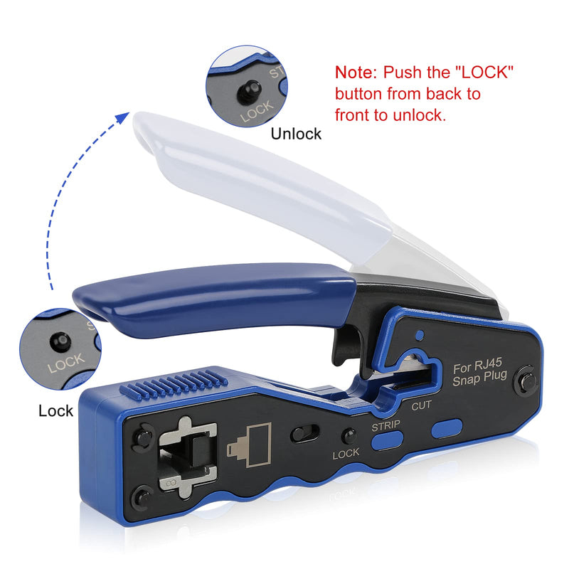 RJ45 Crimp Tool Kit Pass Thru Ethernet Crimper for Cat5e Cat6 Cat6a 8P8C Modular Connectors, All-in-One Cat6 Crimping Tool and Tester(9V Battery Not Included) KIT-08