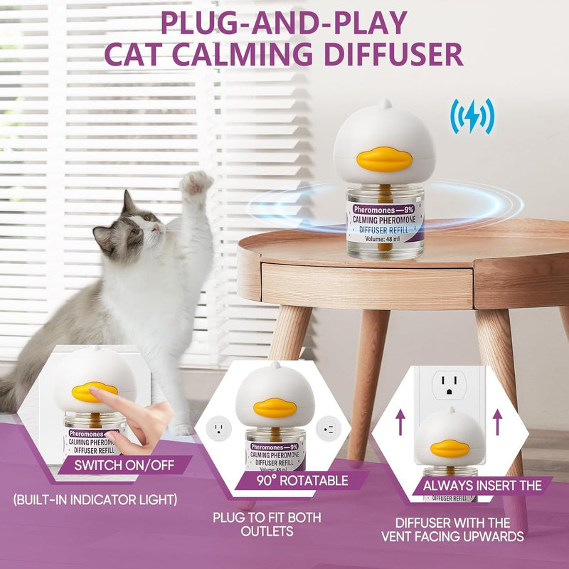 Cat Pheromones Calming Diffuser, Cat Calming Plug In Pheromone Diffuser Starter Kit with 2 Diffusers + 4 Refills - Relieve Anxiety, 120 Days Starter Kit Long-Lasting Stress Relief for Cats (Purple) Purple