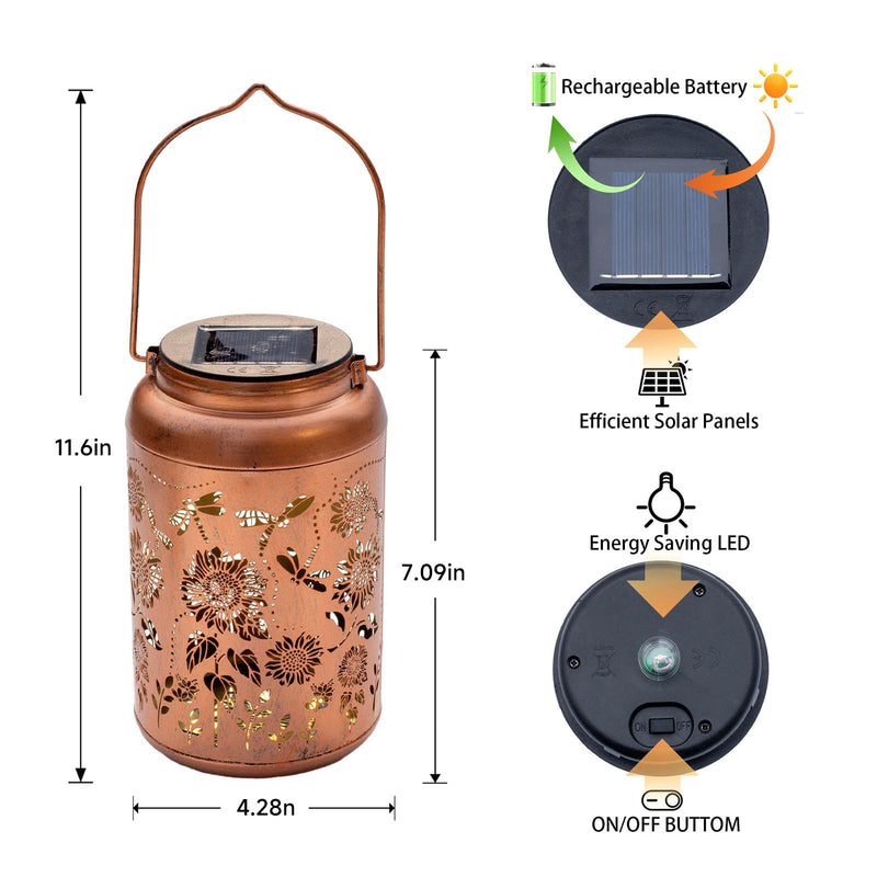 Solar Lanterns Dragonfly Lights Outdoor Decor Hanging Lantern Waterproof Metal LED Sunflower Light Decorative Garden,Yard,Patio,Lawn,Christmas Gifts for Women Mon Grandma 1pack Sunflower