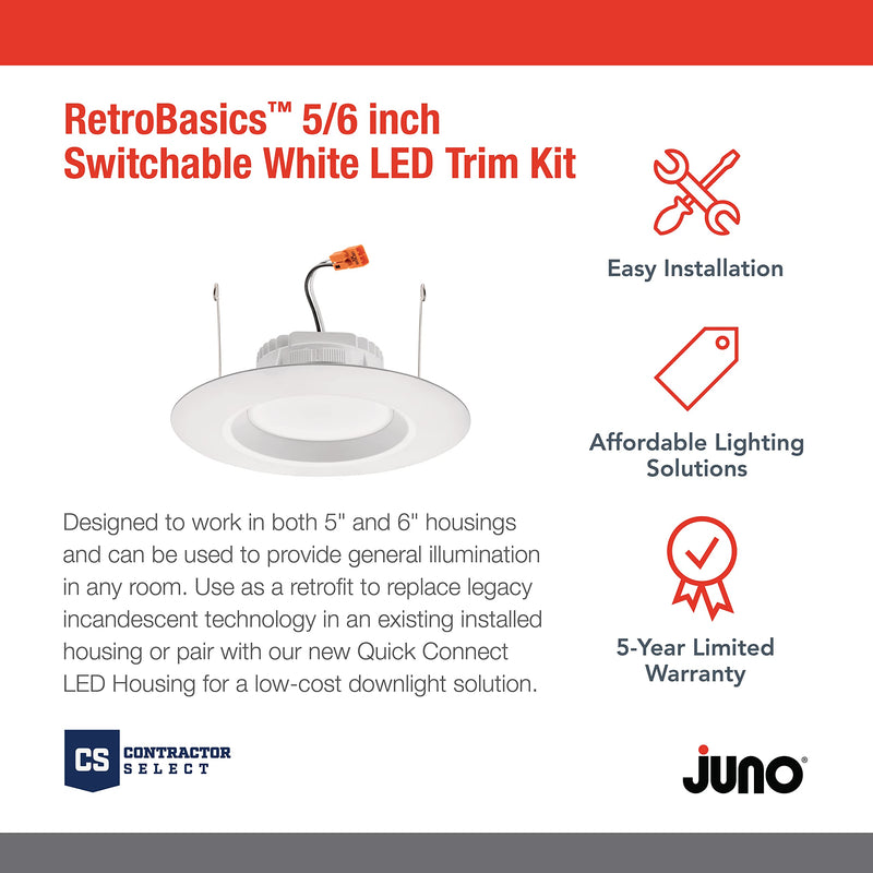Juno RB56S SWW5 MW M6 RetroBasics Retrofit LED Downlight, Switchable, Matte White, 5 to 6 Inch 1 Count (Pack of 1)