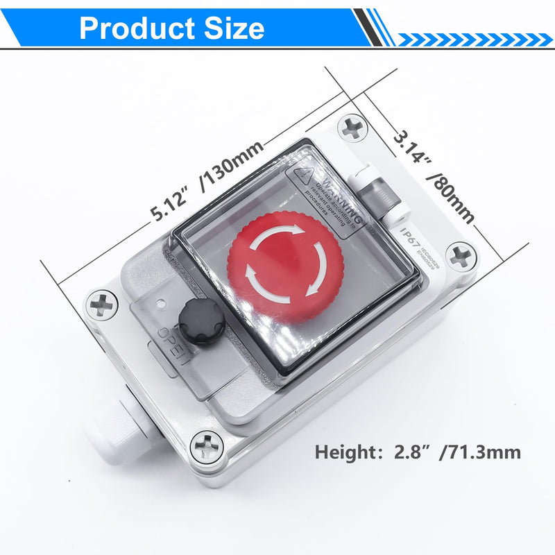 mxuteuk 1NC 1NO E-Stop Switches with Box Red Mushroom Emergency E-Stop Push Button Switch AC 660V 10A Switch Station Box G076 1NC 1NO-BOX(IP67)
