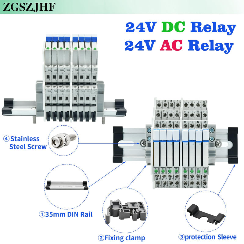 (8 Pcs) 24V Relay Din Rail; Miniature Power Relay; Silm; Signal Relay for PLC; 24VDC and 24VAC Both; 5 Pin SPDT with LED Indicator, Socket Base; Max 6A 250VAC 8 PCS 24VDC