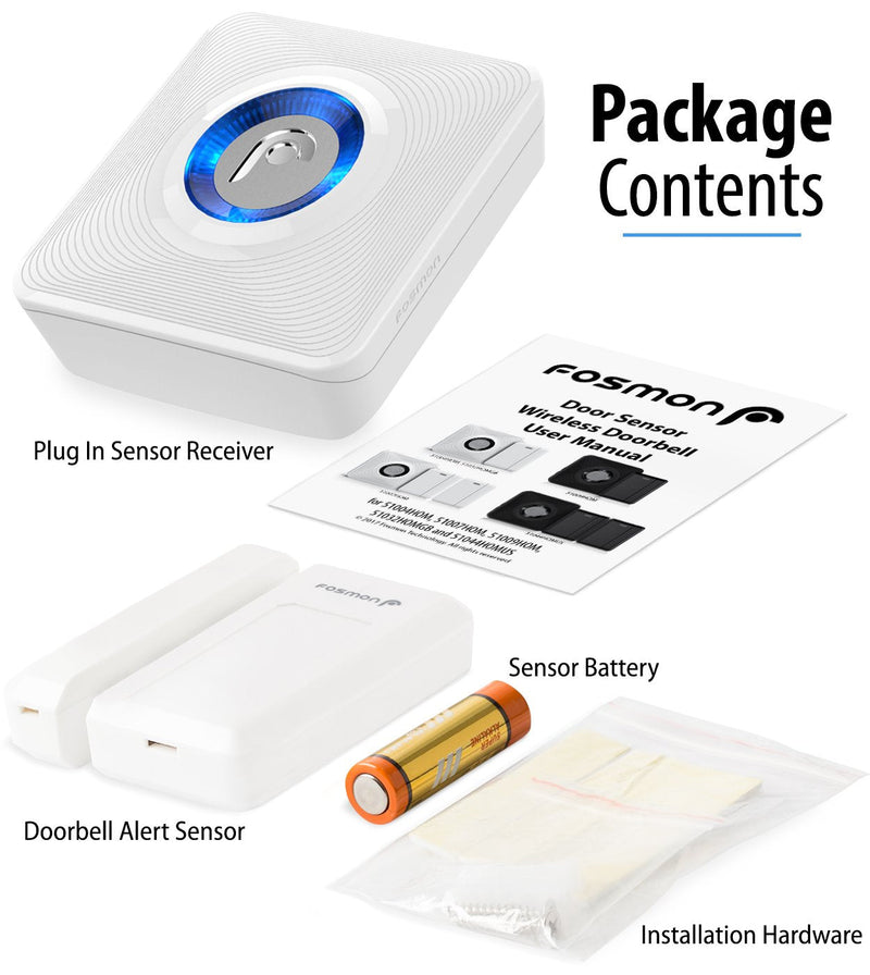 Fosmon WaveLink Wireless Door Chime with 500 Feet Range, 58 Tunes, 5 Volume Levels & LED Indicators for Home/Business/Office (1 Receiver + 1 Sensor) 1 Receiver + 1 Door Sensor Transmitter