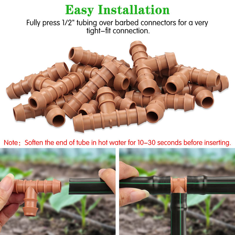 Drip Irrigation Barbed Tee：30 Pack Drip Irrigation Tee Parts Fits for 1/2 Inch Drip Irrigation Tubing 17mm 0.600" ID Tee Connectors for Patio Lawn Garden 30 Pack Tee