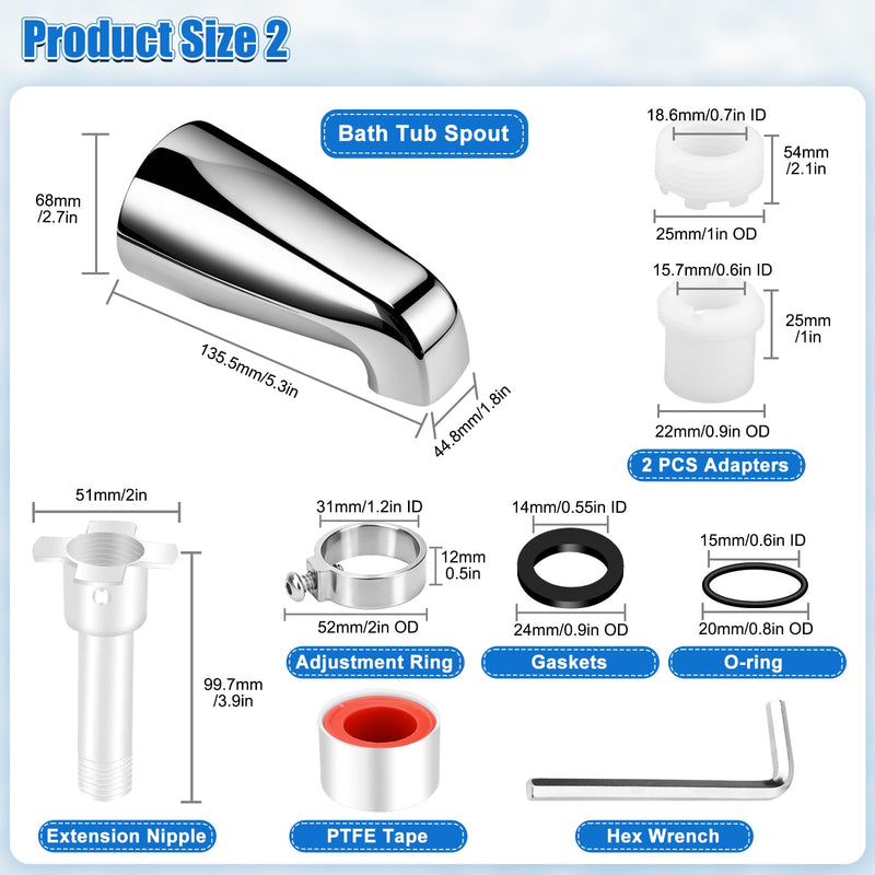 EEEKit Shower Knobs 3 Piece and Bath Tub Spout, Shower Knob Replacement Set with Four in One Tub Adapter Kit, Bathtub Spout Replacement for 1/2'', 3/4'' IPS Inside Thread