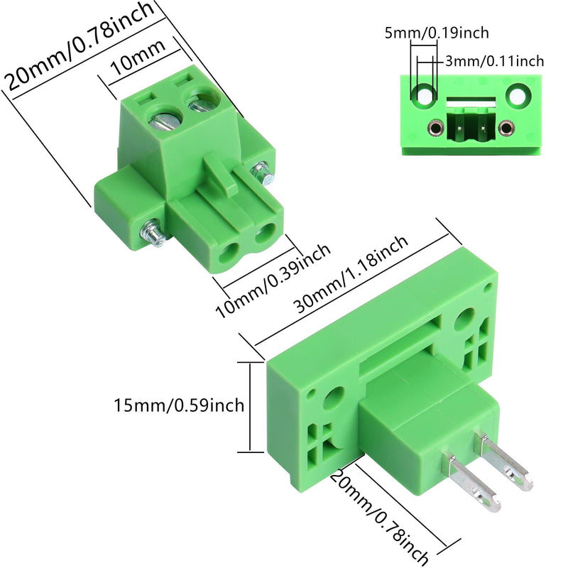 GINTOOYUN 2 Sets 2 Pin 5.08 mm Terminal, 2-Pin Pluggable Screw Terminal Block Connectors, 2P Through-Wall Terminal Connectors 2EDGWB+2EDGKM with Screw Lock Plate Fixed