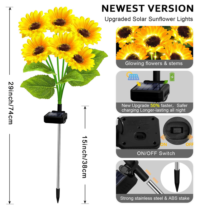 Solar Lights Outdoor Garden Decor,4 Pack with 24 Sunflower Lights,Solar Flowers Lights Waterproof,Birthday Gifts for Mom Women Grandma,Outside Decorative Stakes Light for Landscape Yard Patio Lawn 4 Pack Solar Sunflower Lights