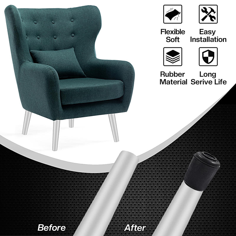 16pcs 1/2 Inch Round Chair Leg Tips Caps, Non-Slip Rubber Chair Leg Floor Protectors, Black Furniture Leg Caps Fit for 0.43"-0.47" (11mm-12mm) Diameter Round Feet 1/2 Inch-Black