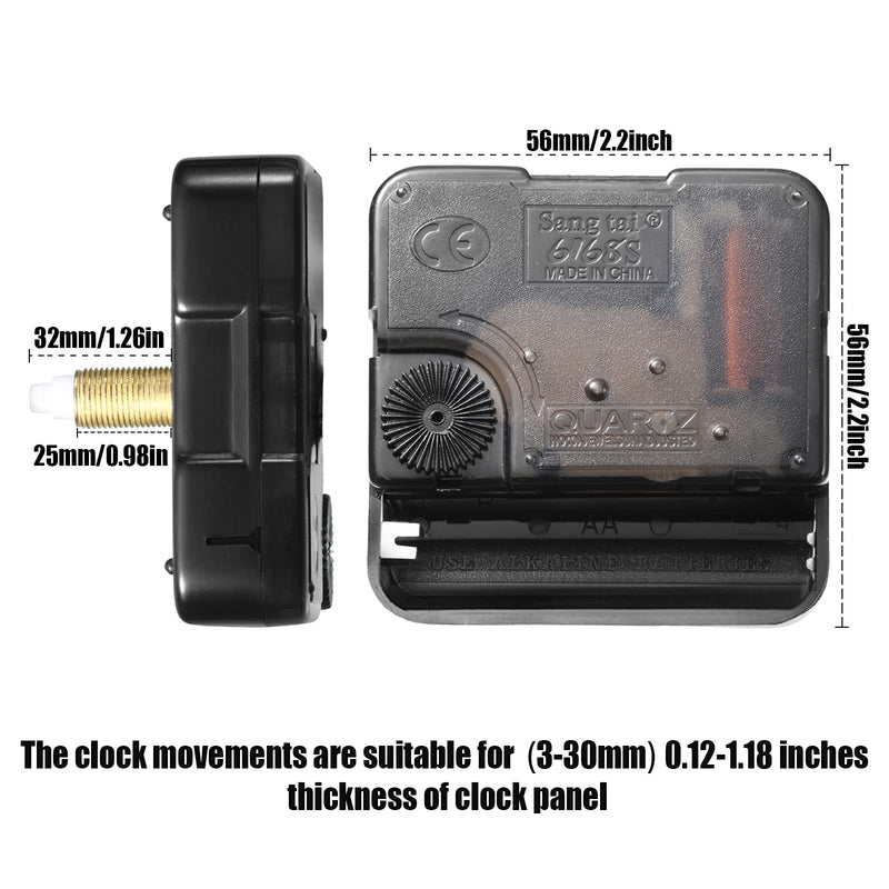Clock Movement Mechanism with 5 Different Pairs of Hands, High Torque Long Shaft Clock Movement Quartz Repair Parts Replacement with Hook and Paster, 32 Mm/ 1.26 Inches (4 Pieces) 4
