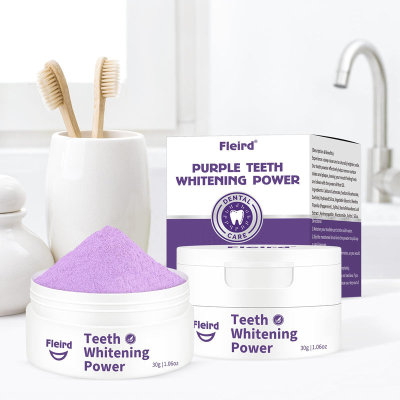 Purple Teeth Whitening Powder, Hydroxyapatite R5X Tooth Powder for Coffee, Tea, Smoke Stain Removal, Breath Freshener & Sensitive Dental Care, 2 Pack