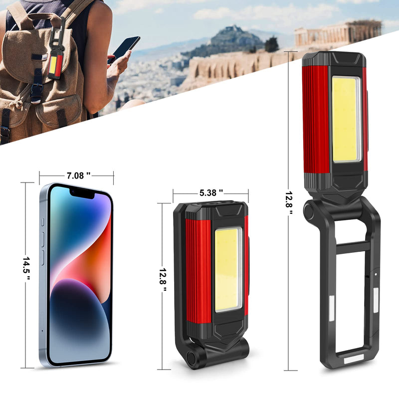 Rechargeable LED Magnetic Work Light 2 Pack, Portable Tool Gifts for Men, 7 Flashlight Modes with Kickstand and Carabiner, 360° Rotating Head and USB Charging for Camping, Hunting, and Car Repairs