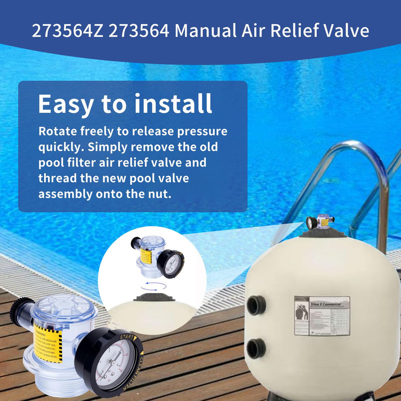 273564 273564Z Manual Air Relief Valve, Compatible with Pentair for Triton II,Triton C,TR100C and TR140C Pool Spa Sand Filters,Replacement for Pool and Spa Filter Air Relief Valve Assembly