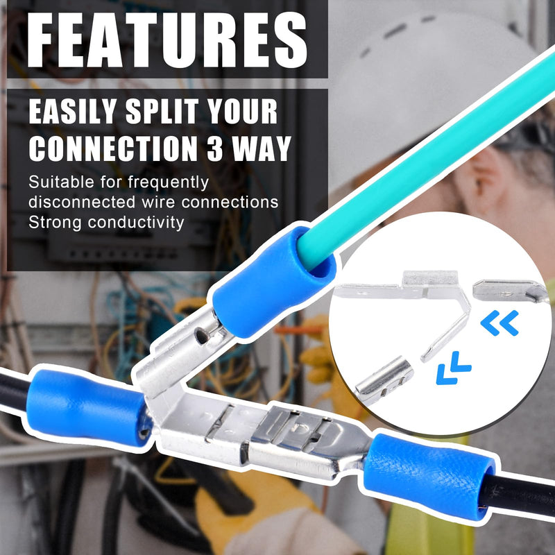 25 Pcs Double Piggyback Spade Connectors, Electrical Double Male Female Adapter, Female Male Quick Disconnect Piggyback Spade Crimp Terminals Assortment Kit, Silver 25