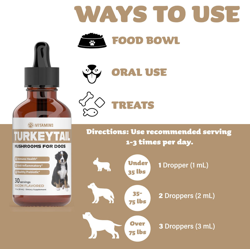 Turkey Tail Mushroom for Dogs | Helps to Boost The Immune System, is a Healthy Prebiotic, & Much More | Turkey Tail for Dogs | Mushrooms for Dogs | Dog Mushroom Supplements | 1 fl oz