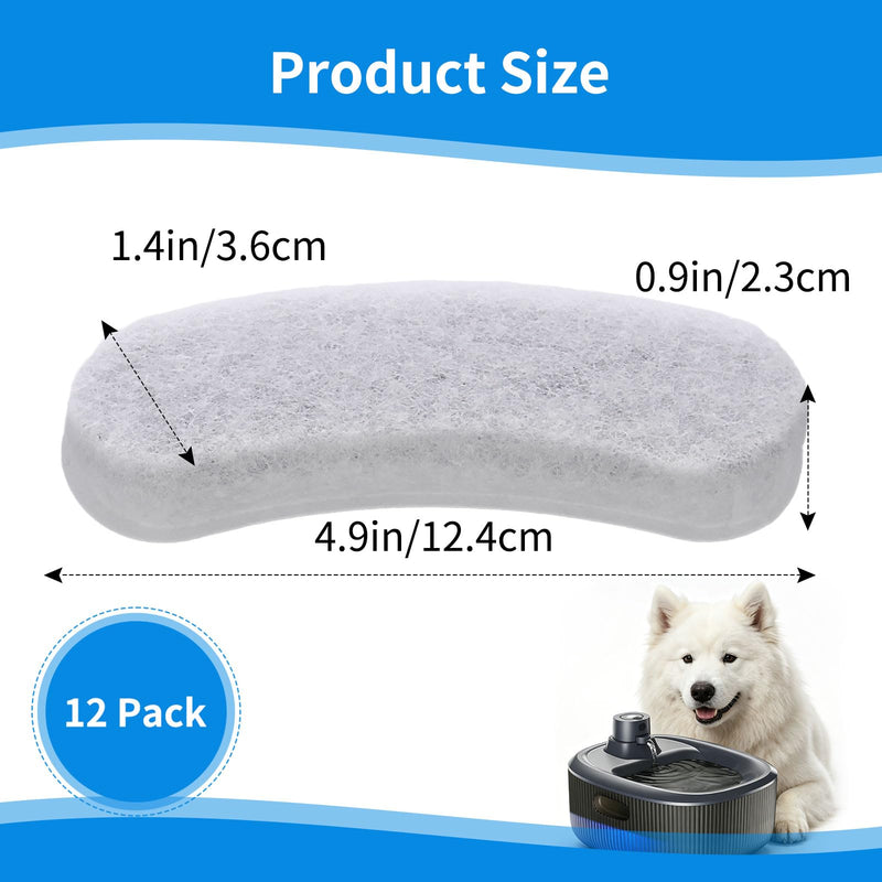 12 Pack Replacement Filters Compatible with WOPET Dog Water Fountain, 6 Month Set for 6L/205oz/1.7Gal Pet Water Fountain Dispensers, individual Package Filter Replacement for W600 Dog Water Bowl