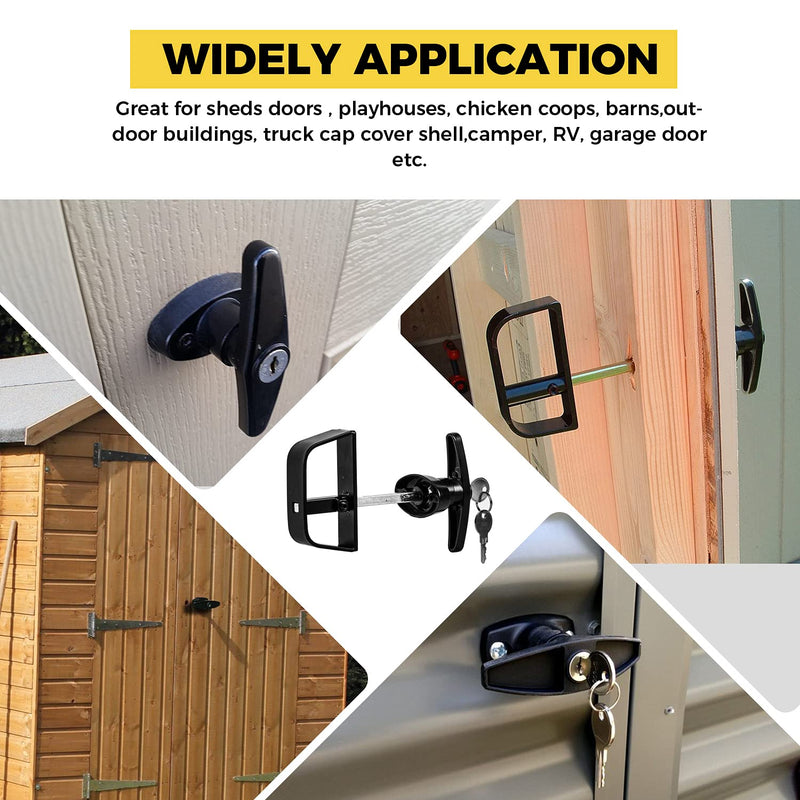5-1/2" T-Handle Lock kit-Hurrikom Shed Door Latch with 5 Keys, 5-1/2" Stem Shed T-Handle Lock Kit for Sheds Doors, Playhouses, Chicken Coops,Camper, RV, Garage Door(Black) 5.5 inch Black