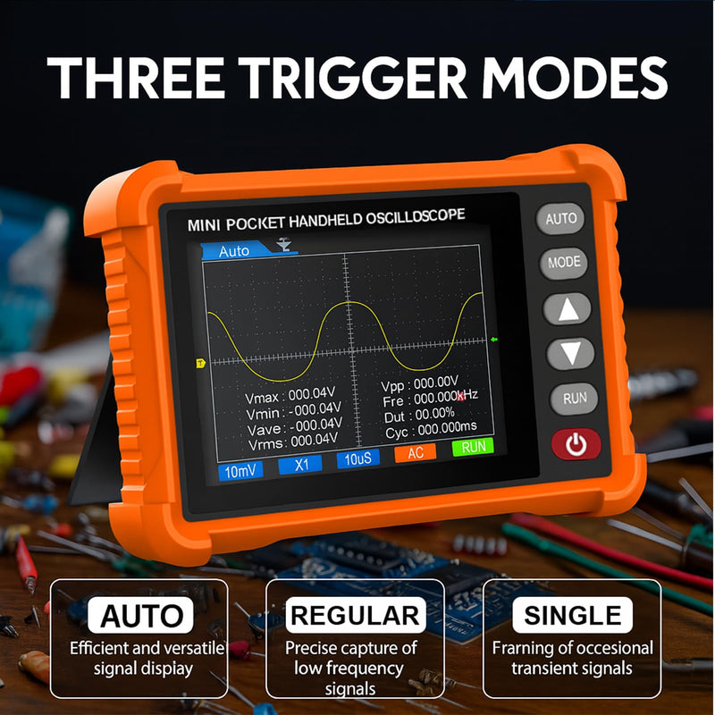 Digital Handheld Oscilloscope with Probe Kit, Portable Lab Automotive Oscilloscopes with 2.8 Inch TFT Screen, 500kHz Bandwidth, 2.5MS/s Sampling Rate, 3 Trigger Function, USB Rechargeable Oscillograph