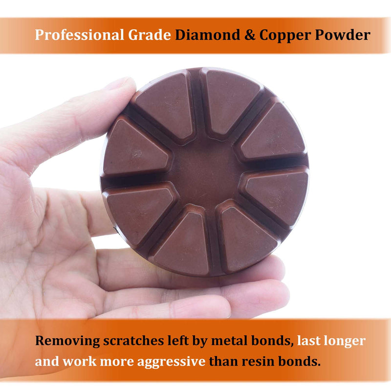 3 inch Copper Hybrid Puck for Concrete Floor Grinding and Polishing, Set of 3 Grit 50, 3 Inch Copper Diamond Grinder Pad for Concrete Floor