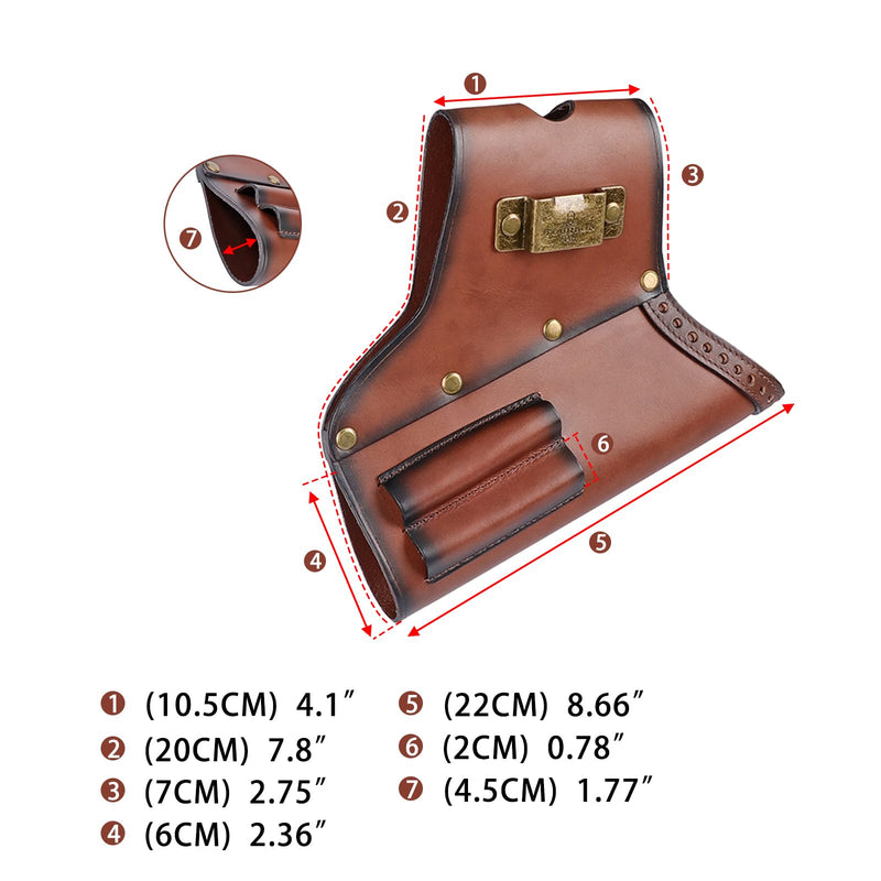 4-in-1 Leather Logging Tools Pouch-Axe Carry Belt Holster-Tape Measure Clip | Full-grain Leather, Organization for Axe, Tape Measure, Flat File Awl Tools,Slanted Design, Quick Access, for Camper Logger