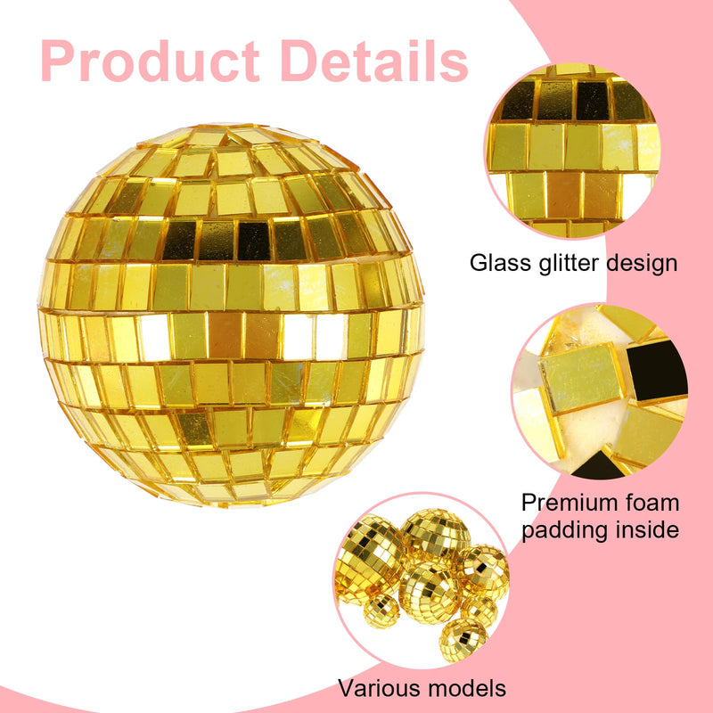 12 Pcs Disco Ball Cake Toppers, 5 Sizes Disco Ball Birthday Party Decorations Small Disco Ball Table Centerpiece Decor for 70s Disco Themed Dance Party Supplies Last Disco Party Gold