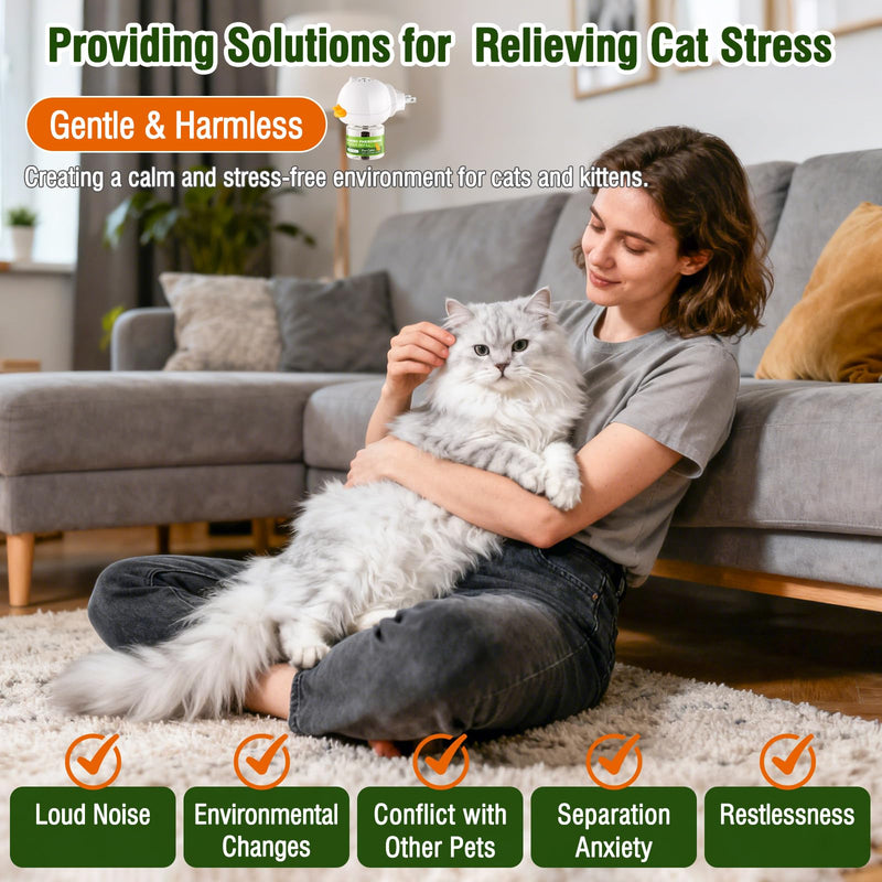 90-Day Cat Calming Diffuser - Cat Pheromone Diffuser for Stress, Pee Spraying, Cat Fighting, Aggression, Excessive Meowing & Scratching，Easy to Use – (1Diffusers + 3 Refills)