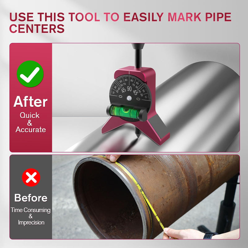 Pipe Center Finder, Pipefitter Tools w/Magnetic Centering Head, Pipe Fitting Tools Center Finder to Measure Pipe Diameter from 1-1/2" to 6" Diameter, 2.75" Y-Shape w/Adjustable Dial Bubble Protractor