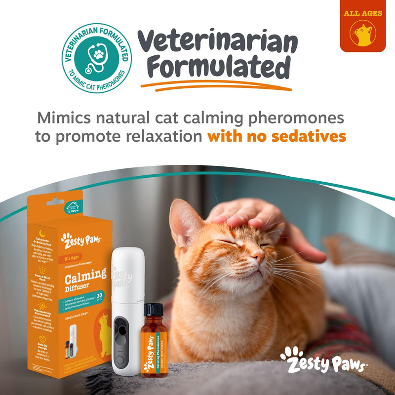 Zesty Paws 30 Day Cat Pheromones Calming Diffuser Plug-in Starter Kit - Cat Calming Diffuser for Cats with Stress, Urine Spraying, Scratching, Excessive Grooming & Aggression - Starter Kit