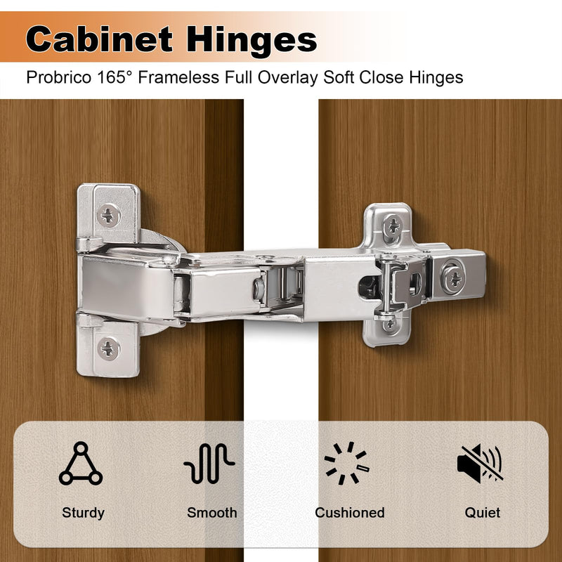 Probrico Soft Close Cabinet Hinges, 165° Concealed Hinges (4 Pairs/8 Packs) - Frameless Lazy Cabinet Hinge, Free-Open Design for Kitchen Corner Cabinets 8