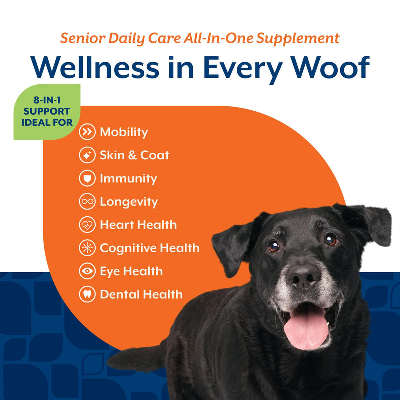 NaturVet All-in-One Senior Dog Daily Care Supplement, 8-in-1 Support Dog Soft Chews for Mobility, Skin, Heart, Teeth, Cognition, Eyes, Hickory Smoked Bacon Flavored Pet Supplement for Dogs, 60 Count Senior- 60 Soft Chews