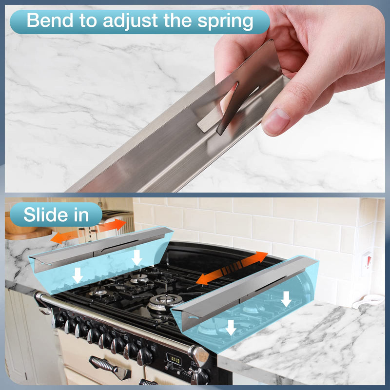2PCS Kitchen Stove Counter Gap Covers, Stainless Steel Gap Cover, Cooktop Trim Kit, Stove Gap Guards, Oven Gap Filler, Heat Resistant & Effectively Protect Stove Gap Filler(13.8"-27.5" Silver) 13.8-27.5 inch