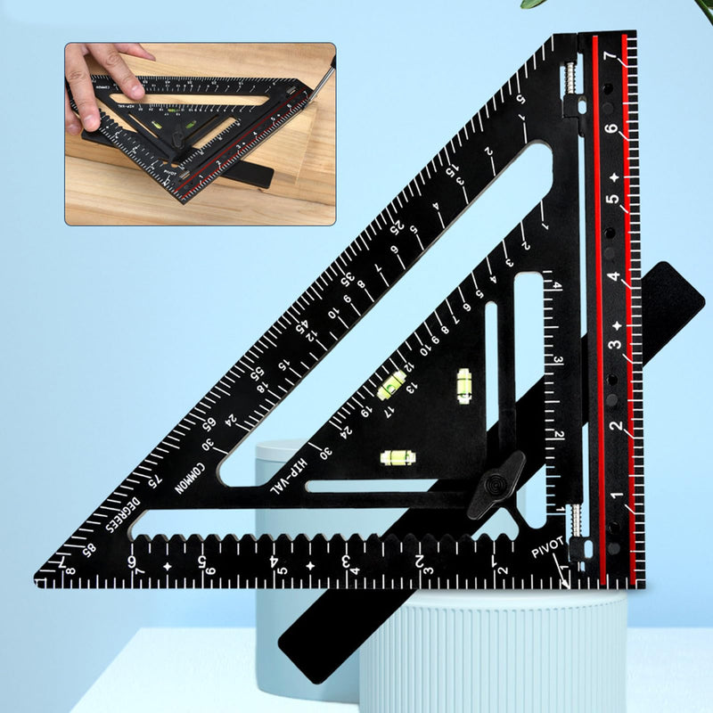 Carpenter Square, 90° Framing Layout Tool Rafter Square with Level, Folding Triangle Ruler Measuring Square Tool for Woodworking Carpentry