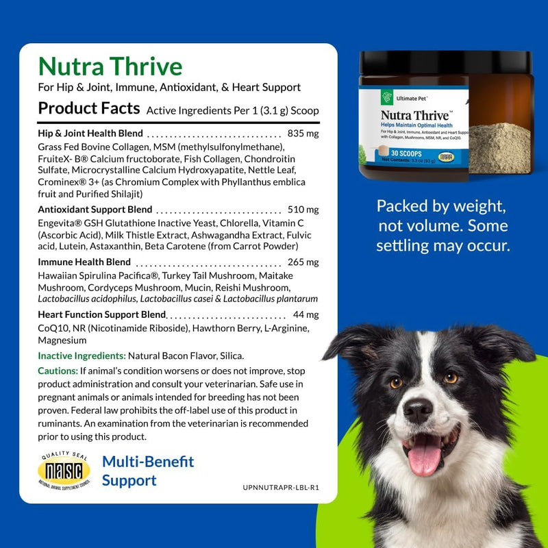 ULTIMATE PET NUTRITION Nutra Thrive™ Canine 40 in 1 Nutritional Supplement for Dogs, Powder Supplement for Dogs, Digestion and Immune Support, Vitamins, Minerals, Probiotics, Enzymes, 30 Servings - NewNest Australia
