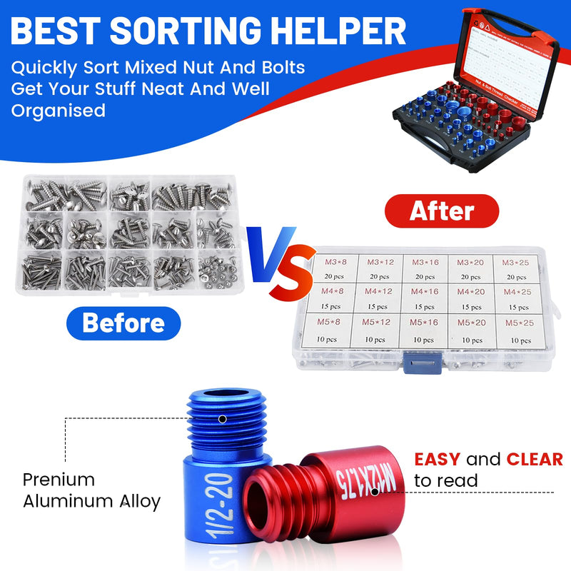 50PCS Thread Checker Kit – SAE & Metric Bolt Thread Checker, Nut & Bolt Size Finder Tool (27 SAE + 23 Metric) – Thread Gauge for Quickly Identifying Screw, Nut, and Bolt Sizes 50