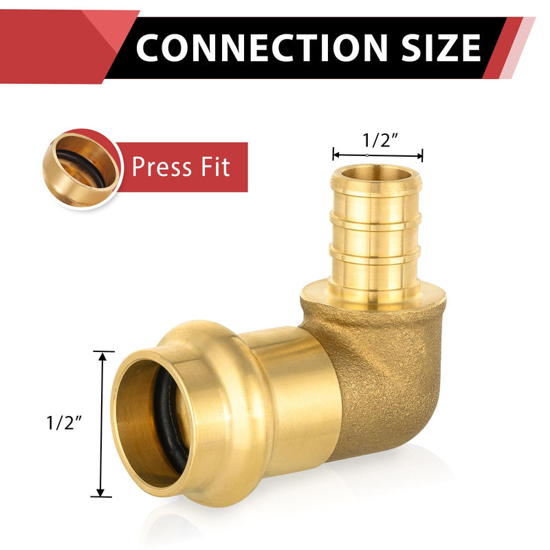 10Pcs EFIELD 1/2"PEX x 1/2"Copper Press 90 Degree Brass Elbow(PRESS091-10) 10 1/2"x1/2"