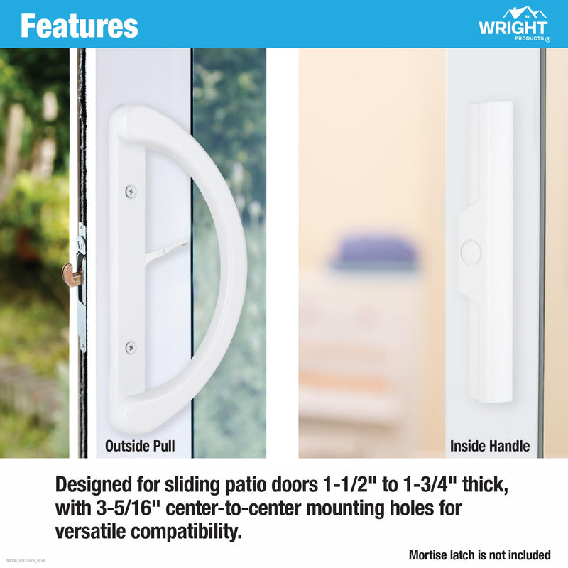 Wright Products Patio Sliding Door Handle Set, Mortise Style, Perfect Replacement for Damaged Sliding Door Handles, Sleek Design, Reversible Design(Non-Handed), White